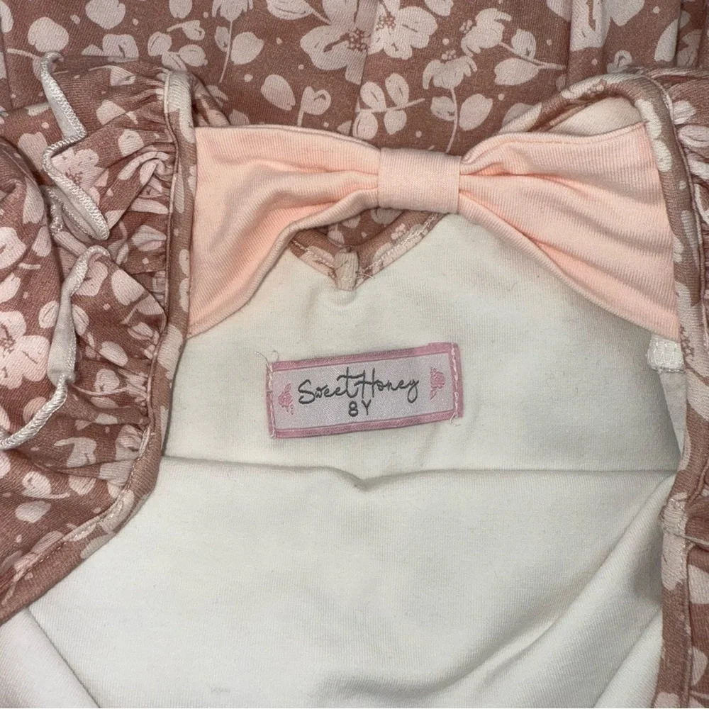 SweetHoney Blush Floral Ruffle Hem Girls Dress with Back Bow